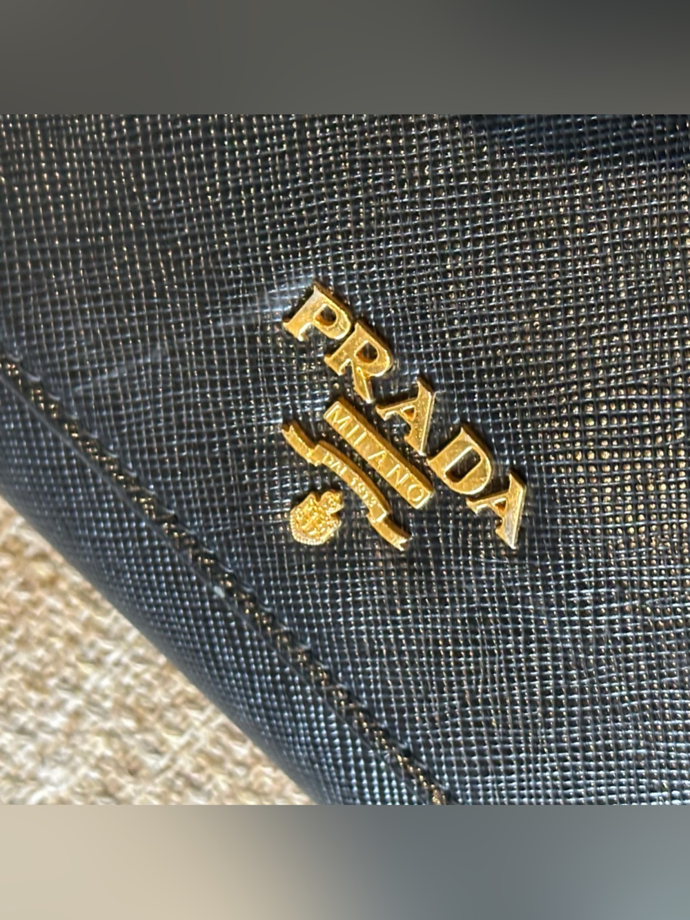 Prada Black Saffiano Metal Leather Logo Wallet On Chain - Picture 2 of 11